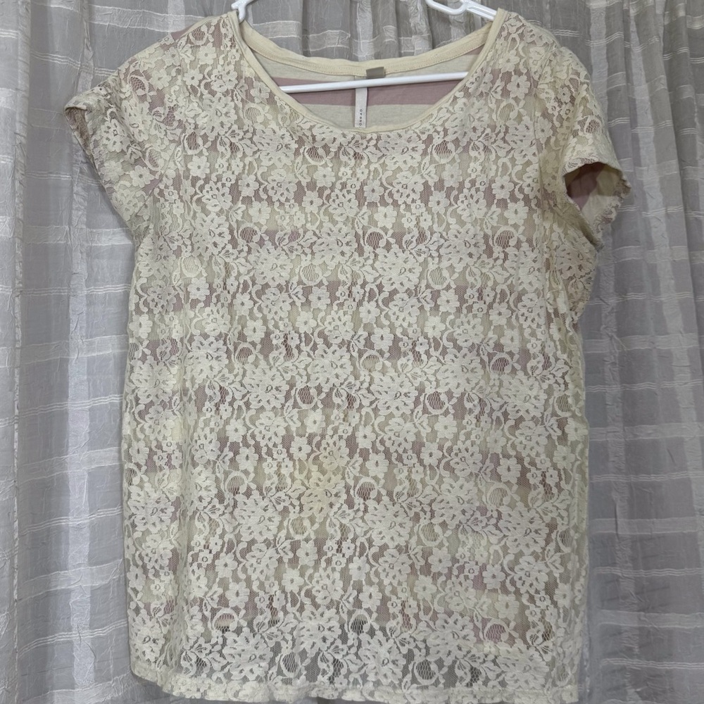 Lauren Conrad Lace Overlay Short Sleeve Shirt